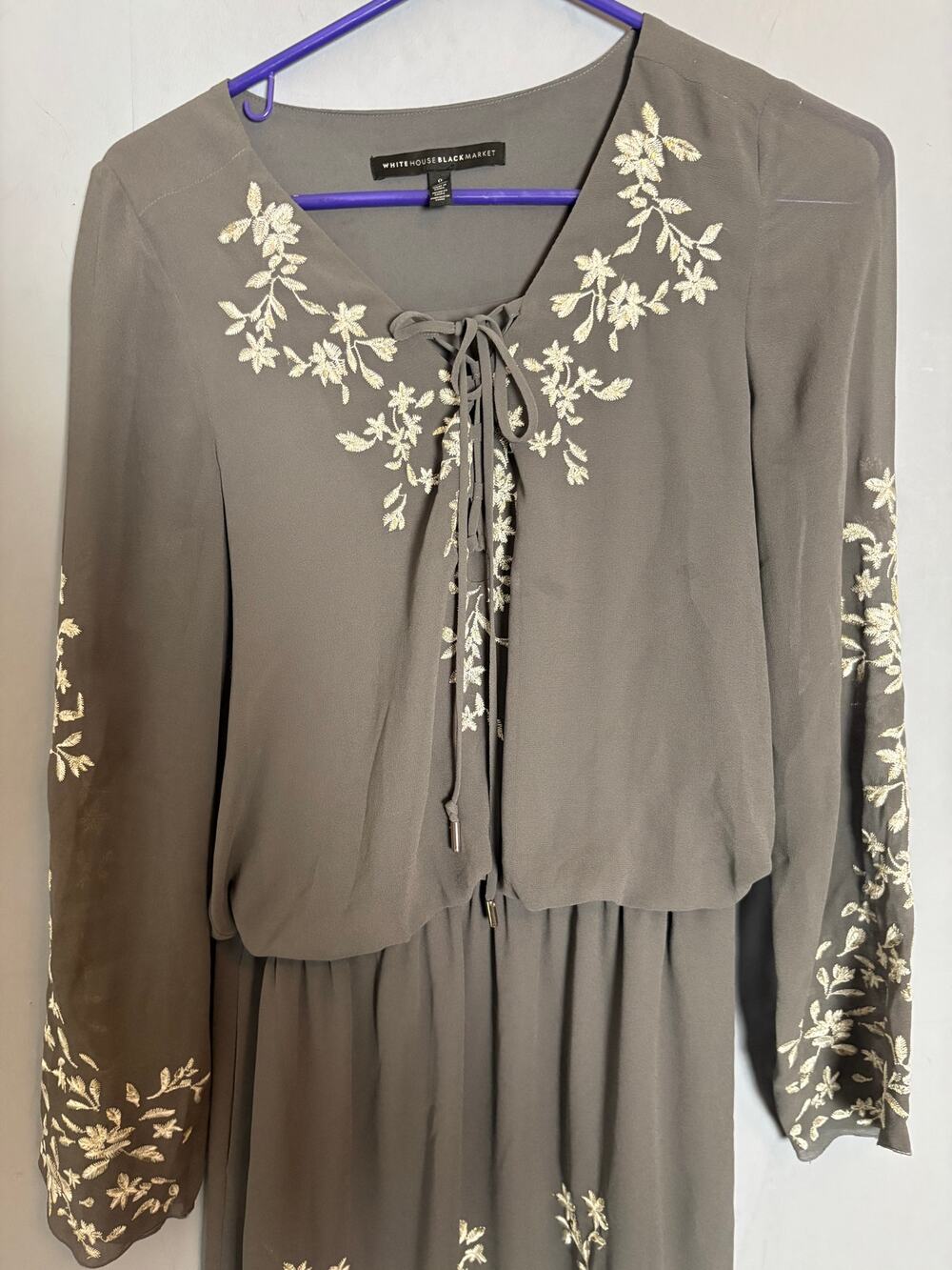 White House Black Market Womens Embroidered Mini Dress Size 0 Taupe